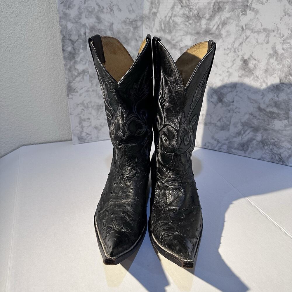 Custom Black Ostrich Quill Leather Western Cowboy Boots 9EE Vintage Handmade